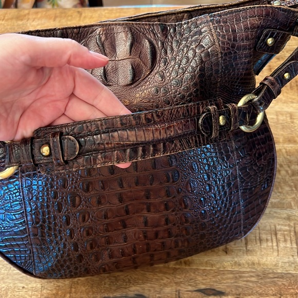 Brahmin 🐊 Chocolate Brown Embossed Leather Shoulder bag - Picture 7 of 14